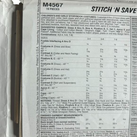 McCall's M4567 Children's and Girls' Storybook Costumes Pattern - Size 3-8 - Picture 4 of 5